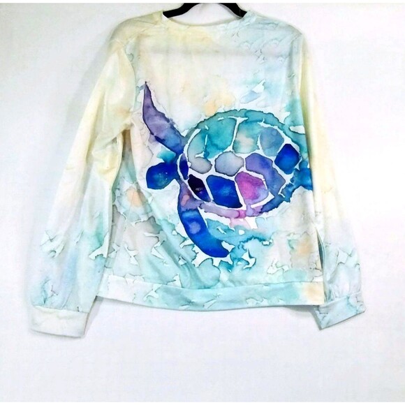 Sweatshirt Long Sleeve Crew Neck Pullover Polyester Sea Turtle Soft Slinky Sea - Picture 2 of 5